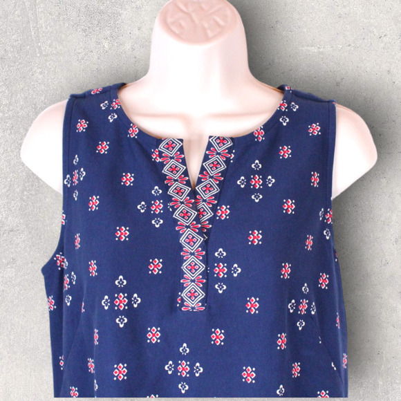 TALBOTS Shift Dress V-neck 100% Cotton in Navy Blue Women's Medium Petite - Picture 2 of 10